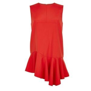 Tibi Stretch Faille Asymmetrical Ruffle Tunic Top